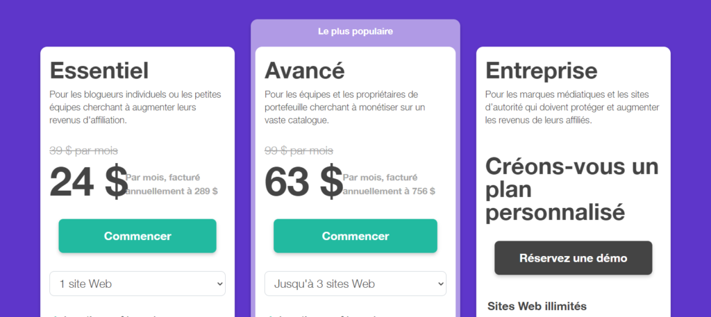 Les outils de marketing d'affiliation, Lasso, Tarifs