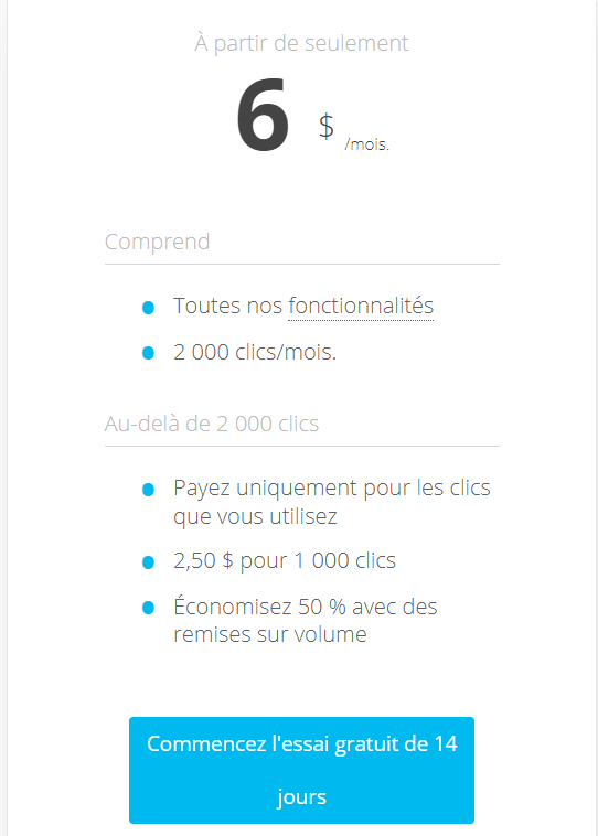 Les outils de marketing d'affiliation, GeniusLink, Tarifs