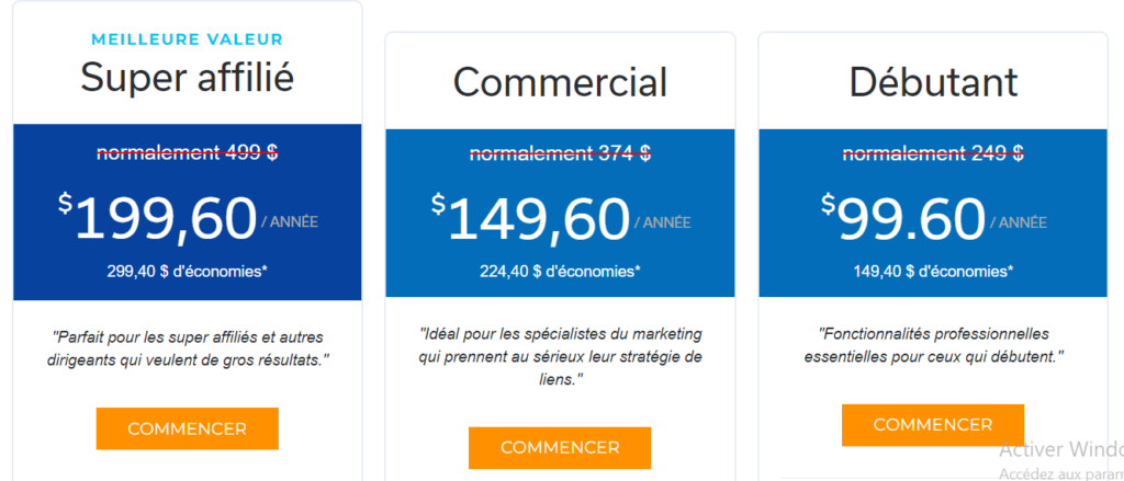 Les outils de marketing d'affiliation, pretty links; tarifs