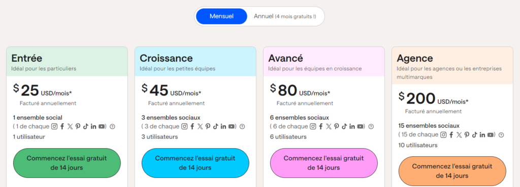 Les 15 outils gratuits de planification des réseaux sociaux en 2024, Tarifs later