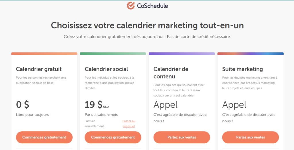 Les 15 outils gratuits de planification des réseaux sociaux en 2024, Tarifs Coschedule