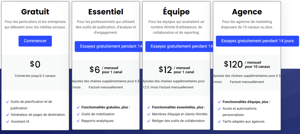 Les 15 outils gratuits de planification des réseaux sociaux en 2024, Tarifs Buffer