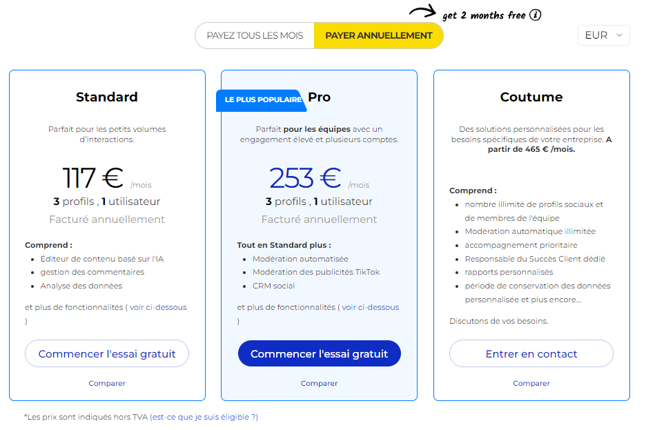 Les 15 outils gratuits de planification des réseaux sociaux en 2024, Tarifs Napoleoncat