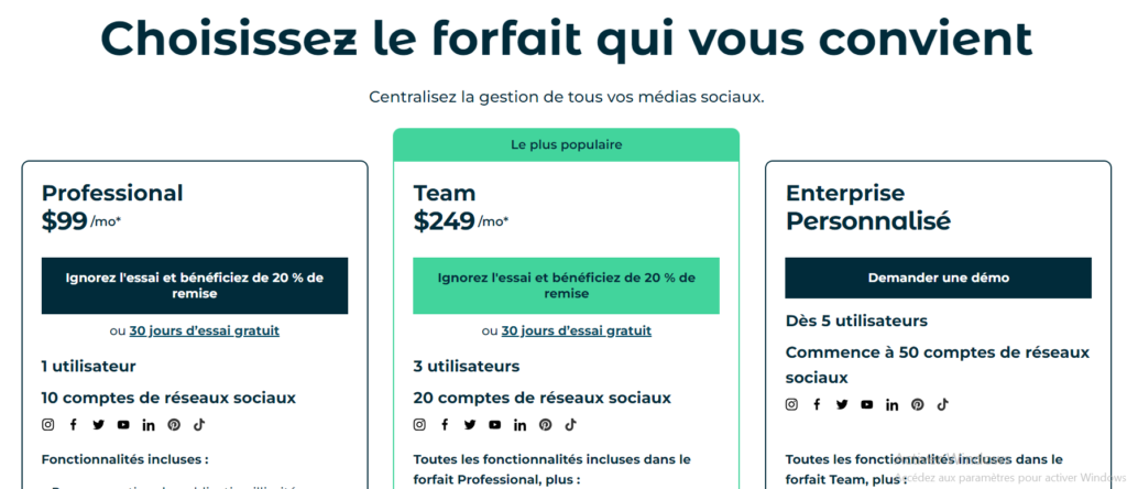 Les 15 outils gratuits de planification des réseaux sociaux en 2024, Tarifs hootsuite