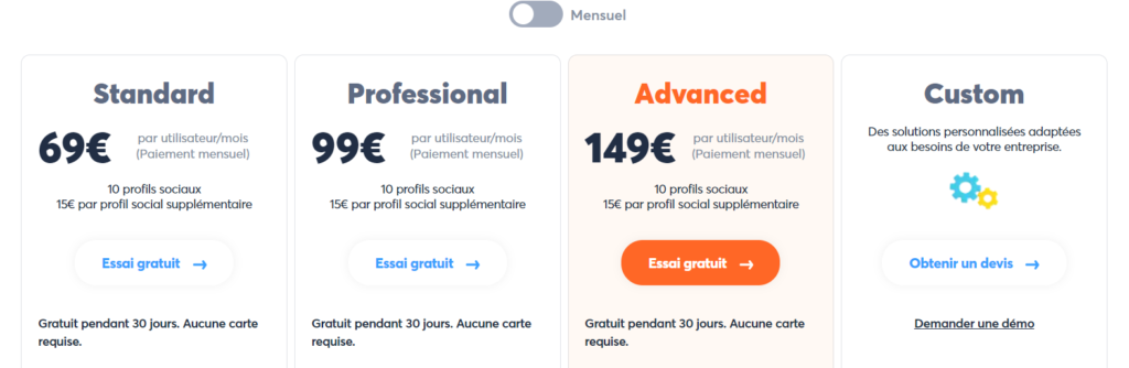 Les 15 outils gratuits de planification des réseaux sociaux en 2024, Tarifs Agorapulse