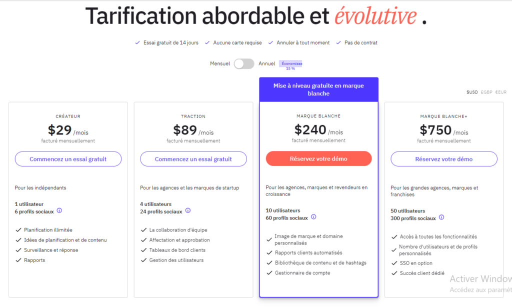 Les 15 outils gratuits de planification des réseaux sociaux en 2024, tarifs Sendible